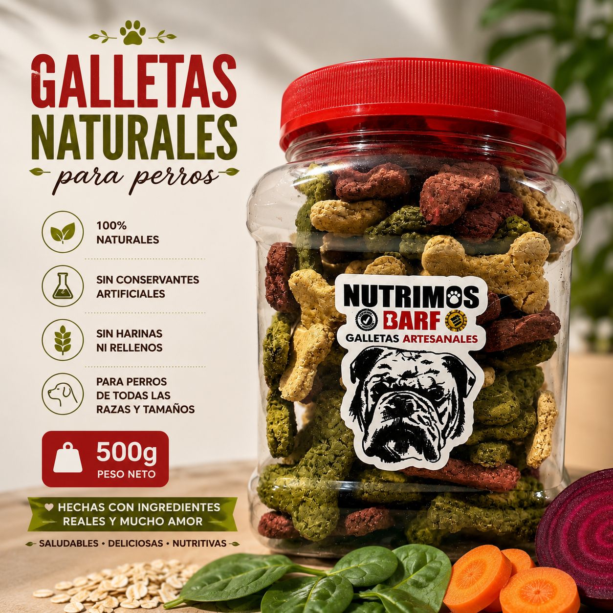 Galletas Naturales para perros 500 g - Snack Artesanal Premium / NUTRIMOS PETS