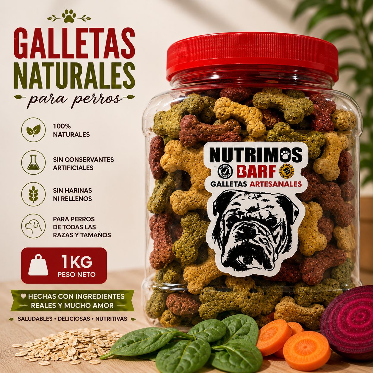 Galletas Naturales para perros 1 Kg- Snack Saludable 100% Casero - NUTRIMOS PETS